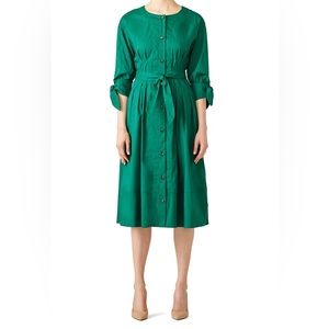 Grey Jason Wu Kelly Emerald Green Midi Button Front Shirt Dress | Size 10